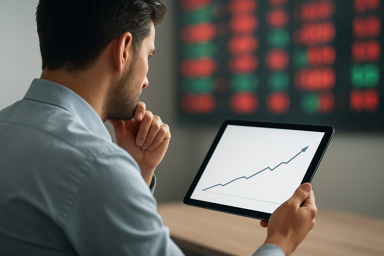 A visual representing stock market noise and volatility, with a person remaining calm and confident.
